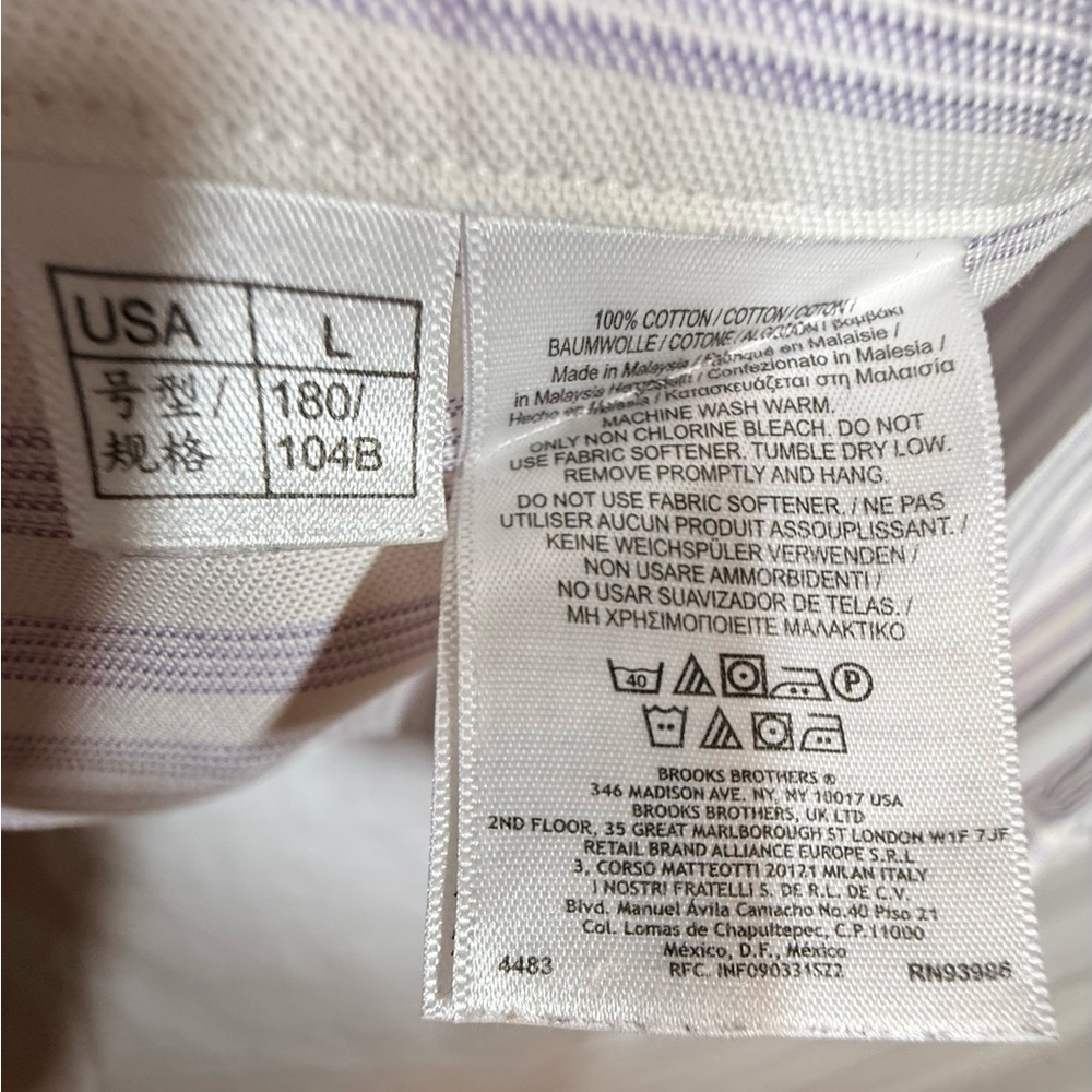 Men’s Brooks Brothers Purple and White Striped Dress Shirt 100% Supima cotton. - Picture 4 of 5